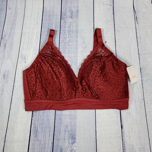 Women's Plus Size Lightly Lined Wireless Bralette AUDEN RED NWT